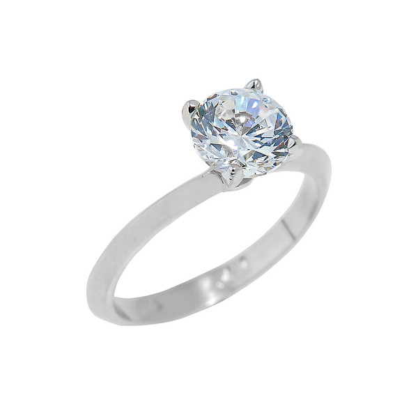 White Gold Engagement Ring with Round Cut Cubic Zirconia