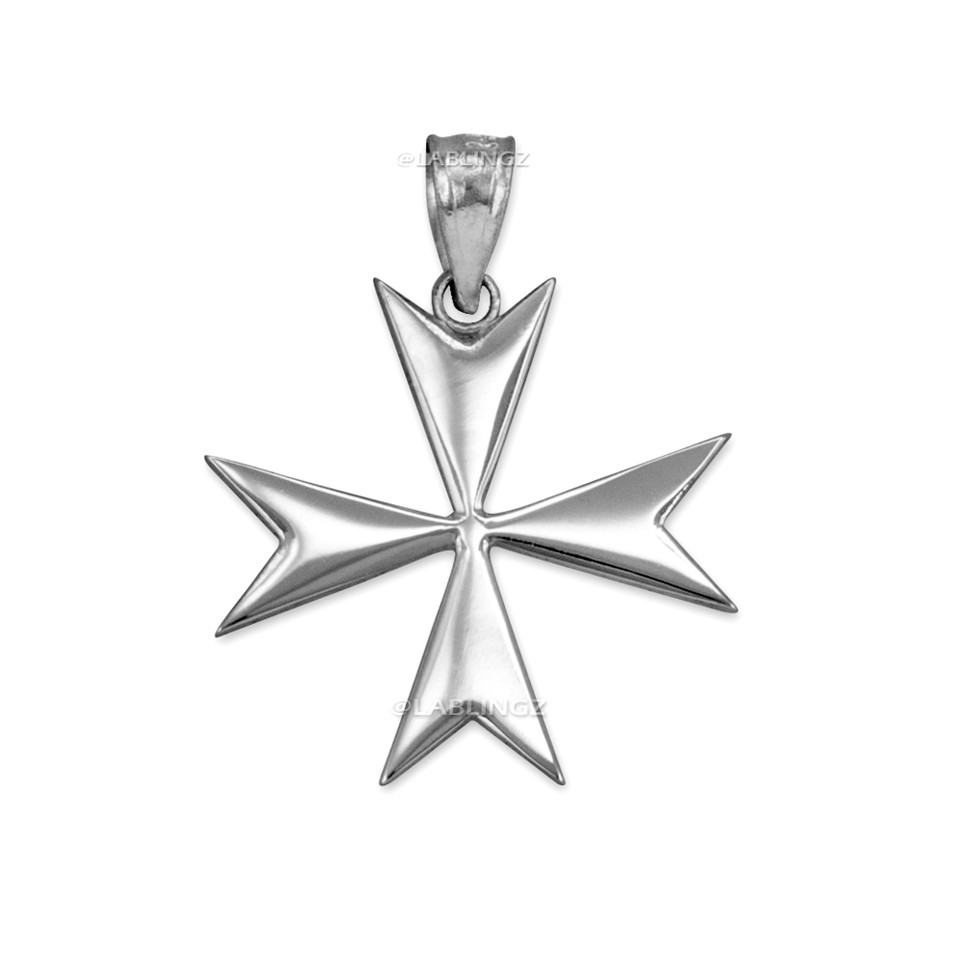 Polished Sterling Silver Maltese Cross Pendant Necklace