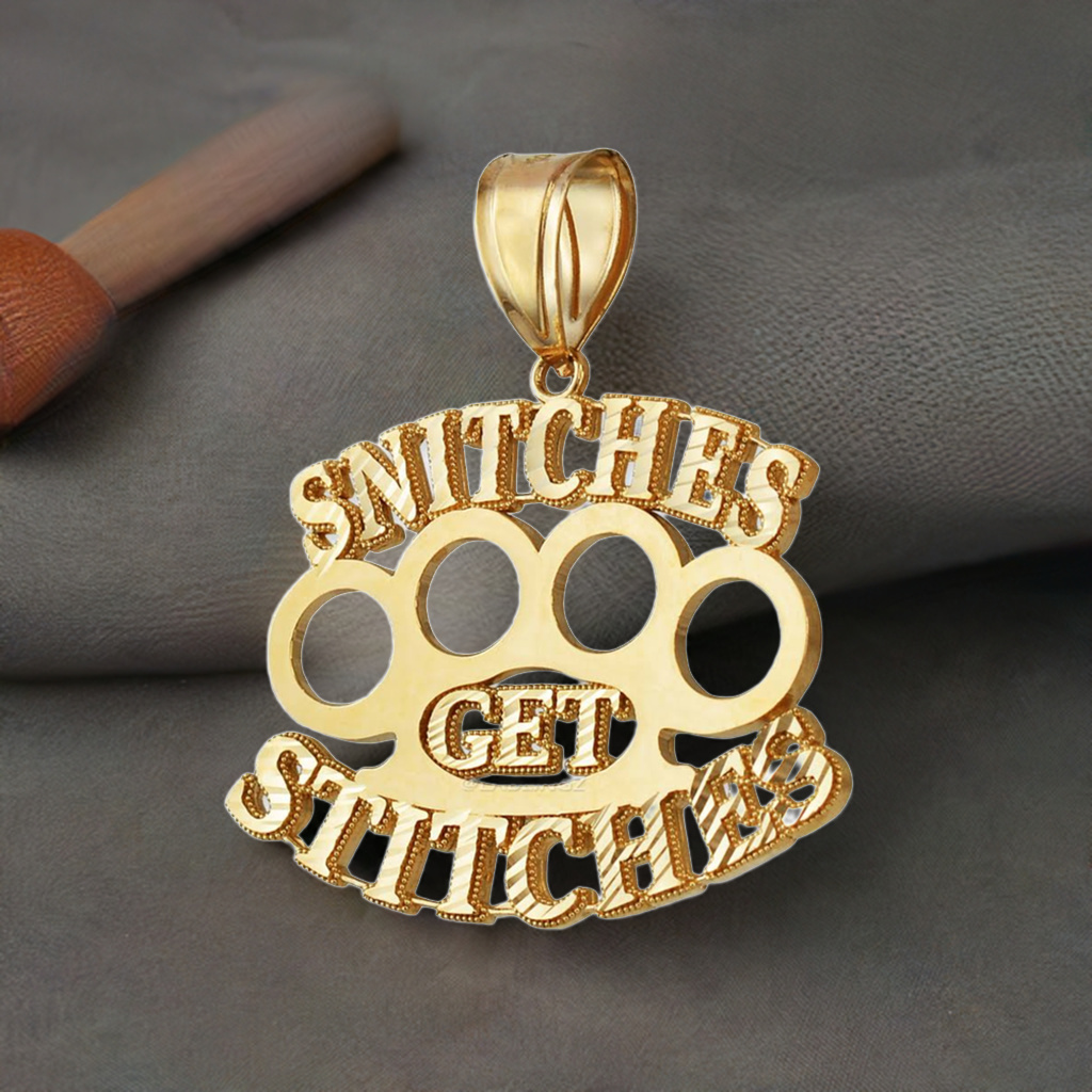 'SNITCHES GET STITCHES' Gold Knuckles Duster Hip-Hop Pendant