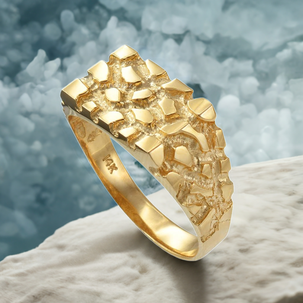 Mens Yellow Gold Rectangular Nugget Ring