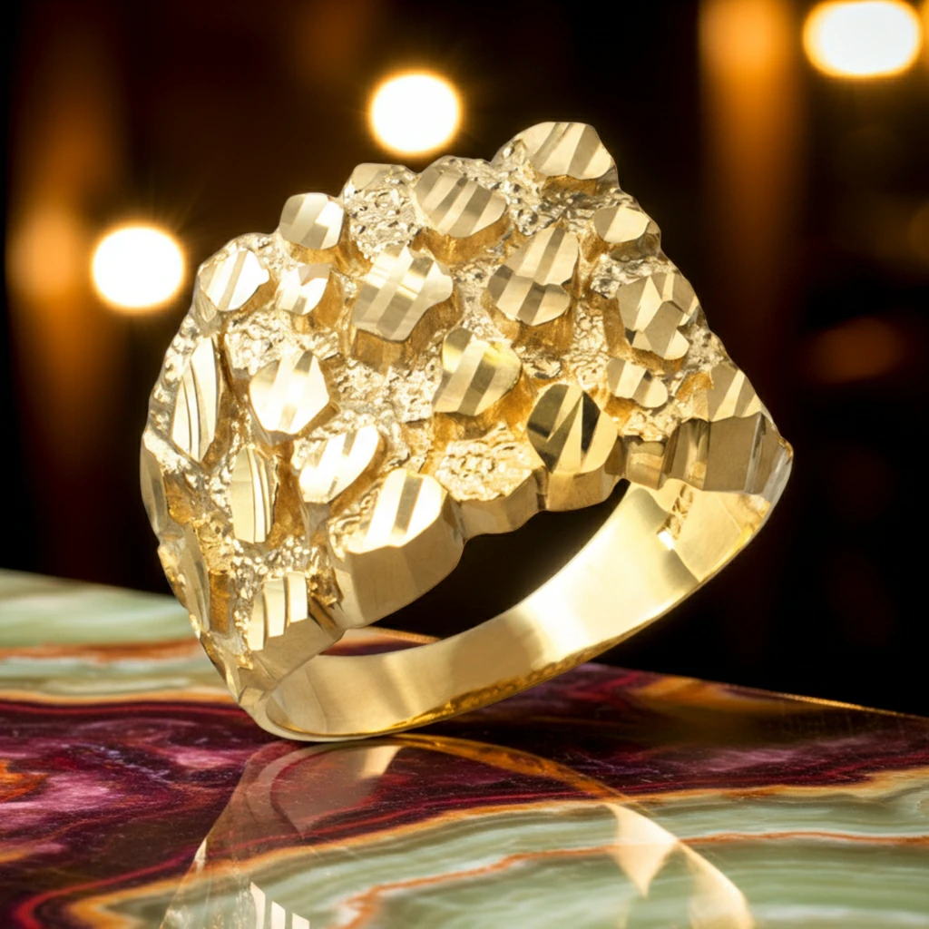 Gold Mens DC Square Nugget Ring