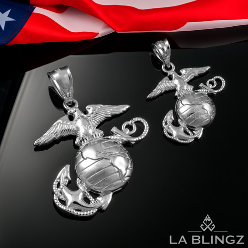 Sterling Silver US Marine Corps USMC Charm Pendant (2 sizes)