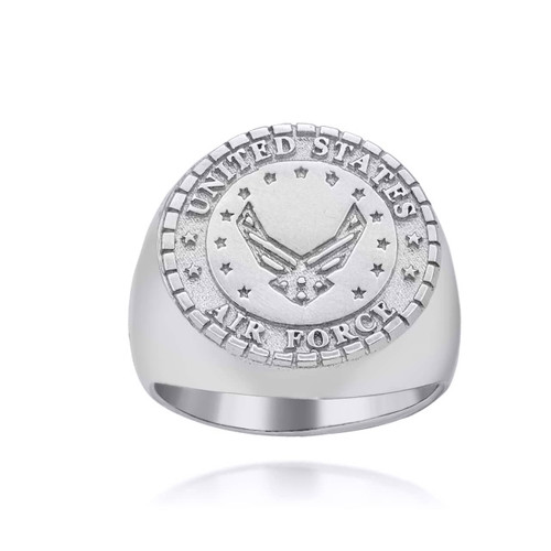White Gold United States Air Force Seal Freedom Eagle Ring