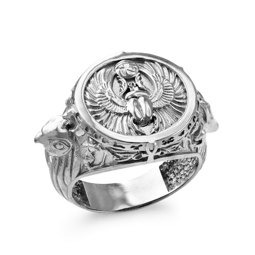 Mythology Rings Sterling Silver Egyptian Mythology Ring with Scarab Beetle, Anubis, and ...