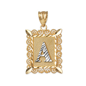 Gold Filigree Alphabet Letter Initial A-Z Personalized Charm Pendant (S/M/L)