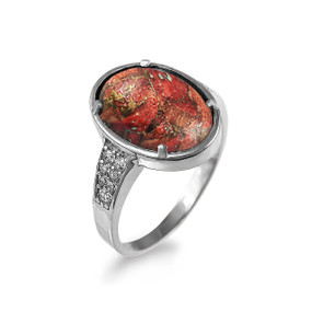 Sterling Silver CZ Band Orange Copper Turquoise Cabochon Gemstone Ring