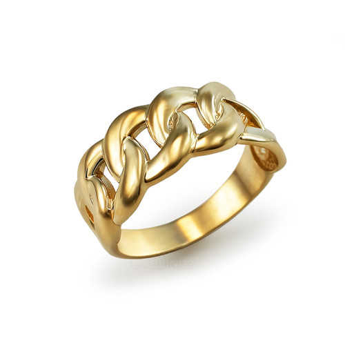 Gold Cuban Link Chain Unisex Ring | 10k & 14k Yellow, White