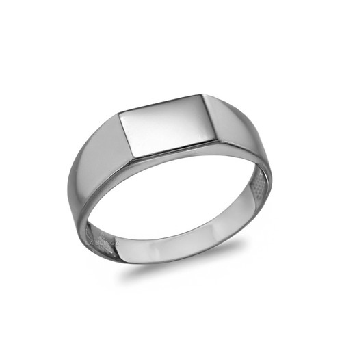 Polished Sterling Silver Rectangle Signet Pinky Ring for Men and