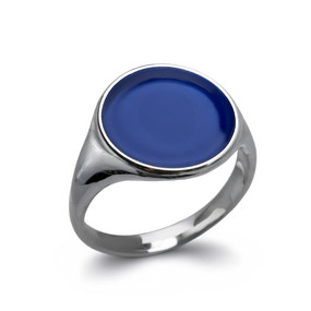 Sterling Silver Enamel Round Signet Ring – Color Options