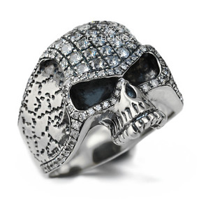 Oxidized Sterling Silver Punisher Skull Iced Out CZ Men’s Statement Ring