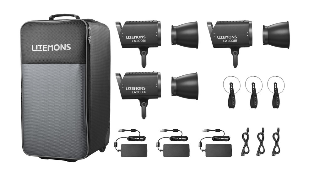 Godox Litemons LA300Bi Bi-Color LED Light 3-Light Kit (Black Edition)