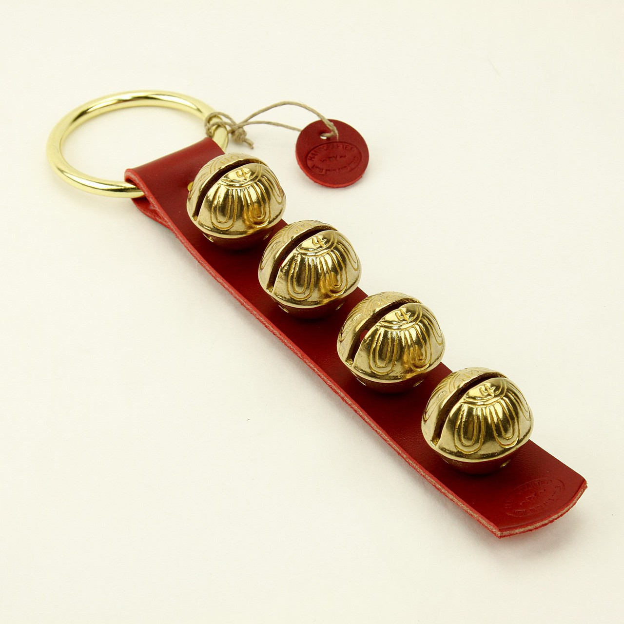 Sleigh Bells - Red Leather Bell Strap w/ Four Brass Plated Bells - Jingle  Bells