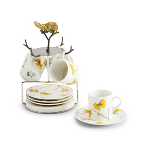Butterfly Ginkgo Gold Demitasse Set w/ Stand