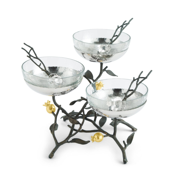 Pomegranate Triple Bowl Set w/ Spoons