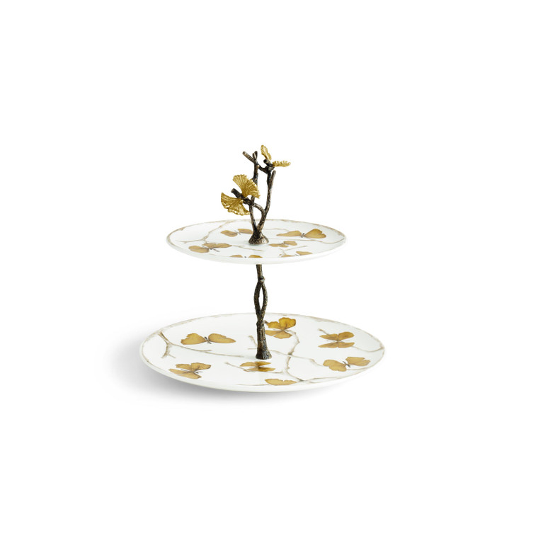 Butterfly Ginkgo 2-Tier Porcelain Etagere