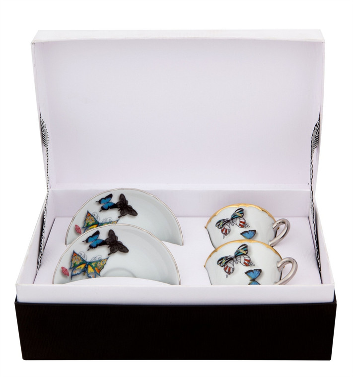 BUTTERFLY PARADE SET 2 COFFEE CUPS & SAUCERS