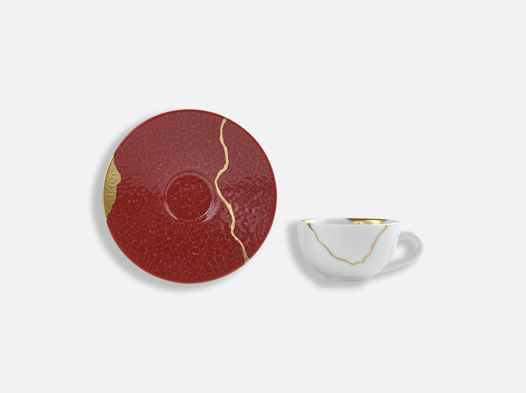 KINTSUGI ROUGE EMPEREUR Set of espresso cups and saucers 3.5 oz