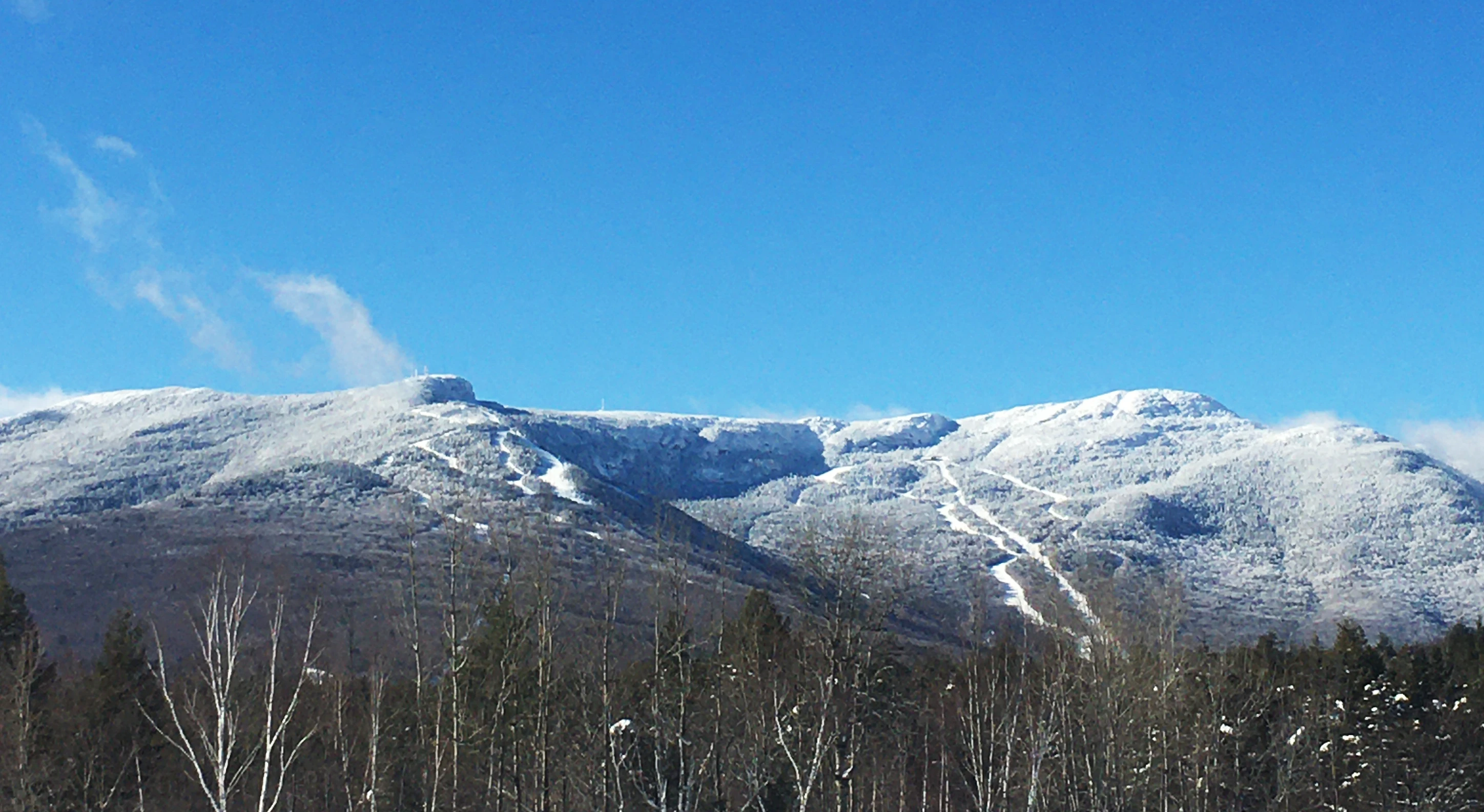 Snow-covered Mount Mansfield in Stowe, Vermont