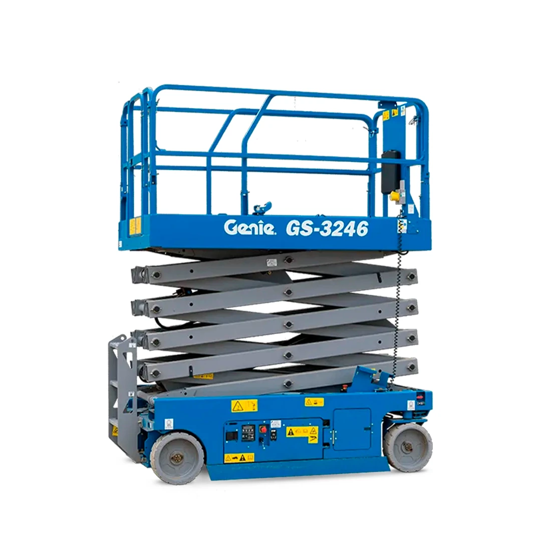 Elevador eléctrico de tijera Genie GS-3246 compacto en posición de transporte