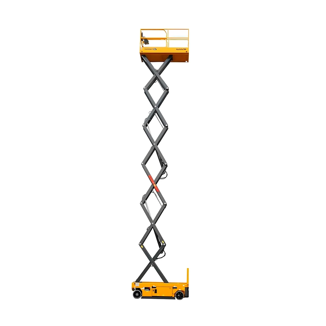 Plataforma elevadora de tijera eléctrica Haulotte COMPACT 14 desplegada a 14 m