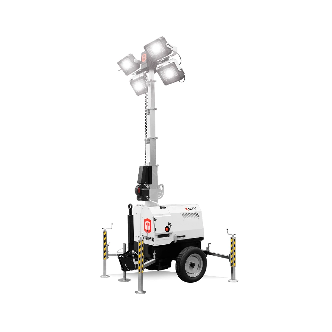Torre de luz LED X-NOVA desplegada en altura con estabilizadores