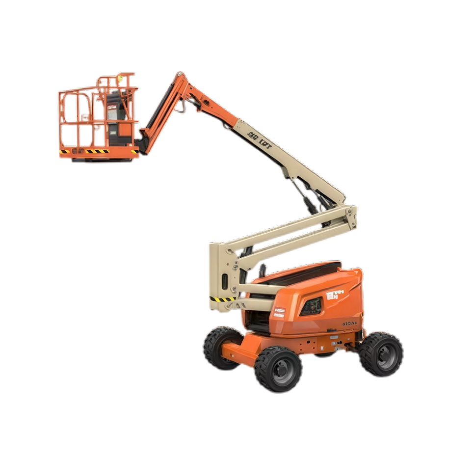 Elevador articulado eléctrico JLG E450AJ vista posterior con plumín articulado