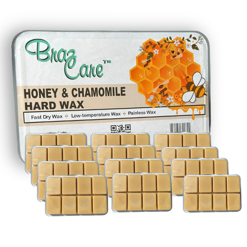 Honey & Chamomile Hard Wax?

✅ Low Temperature Application: Minimizes discomfort and reduces the risk of irritation.
✅ Fast-Drying Formula: Speeds up your waxing routine, saving you valuable time.
✅ Skin-Soothing Ingredients: Infused with chamomile to leave your skin feeling calm, smooth, and refreshed.
✅ Easy to Use: Melts to a creamy consistency for seamless application and effective hair removal.
