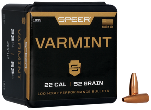 Speer 1035 Varmint 22Cal 52gr Hollow Point 100 Per Box/5 Case Speer 1035 Varmint 22Cal 52gr Hollow Point 100 Per Box/5 Case