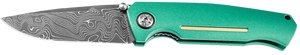 Boker 111102DAM 3.22" Drop Point Plain Damascus Blade Green Aluminum Handle Boker 111102DAM 3.22" Drop Point Plain Damascus Blade Green Aluminum Handle