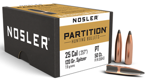 Nosler 35643 Partition 25Cal 120gr Spitzer 50/Box Nosler 35643 Partition 25Cal 120gr Spitzer 50/Box