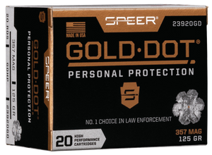 Speer 23920GD Gold Dot Personal Protection 357Mag 125gr Hollow Point 20 Per Box/10 Case Speer 23920GD Gold Dot Personal Protection 357Mag 125gr Hollow Point 20 Per Box/10 Case