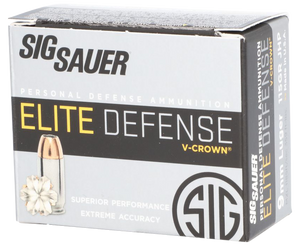 Sig Sauer E9MMA120 Elite Performance 9mmLuger 115gr V-Crown Jacketed Hollow Point 20 Per Box/10 Case Sig Sauer E9MMA120 Elite Performance 9mmLuger 115gr V-Crown Jacketed Hollow Point 20 Per Box/10 Case