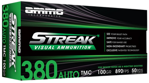 Ammo Inc 380100TMCSTRKGRN50 Streak Visual (GREEN) 380ACP 100gr Total Metal Case 50 Per Box/20 Case Ammo Inc 380100TMCSTRKGRN50 Streak Visual (GREEN) 380ACP 100gr Total Metal Case 50 Per Box/20 Case