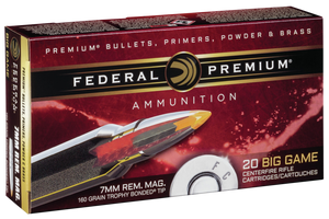 Federal PR7TT1 Premium 7mmRemMag 160gr Trophy Bonded Tip 20 Per Box/10 Case Federal PR7TT1 Premium 7mmRemMag 160gr Trophy Bonded Tip 20 Per Box/10 Case