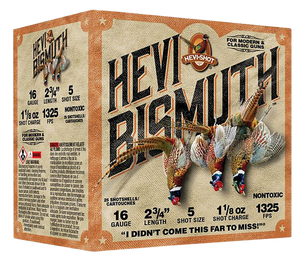 HEVI-Shot HS16715 HEVI-Bismuth Upland 16Gauge 2.75" 1 1/8oz Bismuth 5Shot 25 Per Box/10 Case HEVI-Shot HS16715 HEVI-Bismuth Upland 16Gauge 2.75" 1 1/8oz Bismuth 5Shot 25 Per Box/10 Case