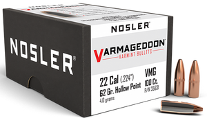 Nosler 35631 Varmageddon 22Cal 62gr Flat Base Hollow Point 100/Box Nosler 35631 Varmageddon 22Cal 62gr Flat Base Hollow Point 100/Box