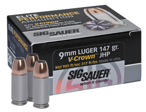 Sig Sauer E9MMA320 Elite Performance 9mmLuger 147gr V-Crown Jacketed Hollow Point 20 Per Box/10 Case Sig Sauer E9MMA320 Elite Performance 9mmLuger 147gr V-Crown Jacketed Hollow Point 20 Per Box/10 Case
