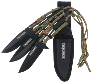 Cold Steel CSTH44KVD3PK Throwing Knives Set of 3 4.40" Fixed Clip Point Plain Black Oxide 420 Stainless Steel Blade, Paracord Wrap Handle Cold Steel CSTH44KVD3PK Throwing Knives Set of 3 4.40" Fixed Clip Point Plain Black Oxide 420 Stainless Steel Blade, Paracord Wrap Handle
