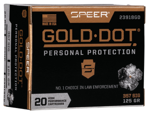 Speer 23918GD Gold Dot Personal Protection 357Sig 125gr Hollow Point 20 Per Box/10 Case Speer 23918GD Gold Dot Personal Protection 357Sig 125gr Hollow Point 20 Per Box/10 Case