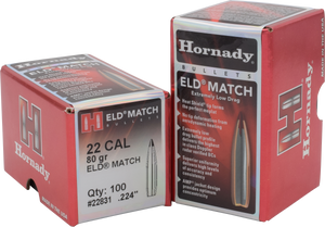 Hornady 22831 ELD Match 22 Cal .224 80 gr Extremely Low Drag Match 100 Per Box/ 25 Case Hornady 22831 ELD Match 22 Cal .224 80 gr Extremely Low Drag Match 100 Per Box/ 25 Case