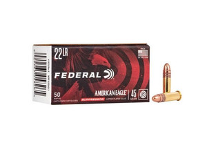 FEDERAL AMERICAN EAGLE SUPPRESSOR 22LR 45GR CPRN 50 ROUND BOX FEDERAL AMERICAN EAGLE SUPPRESSOR 22LR 45GR CPRN 50 ROUND BOX