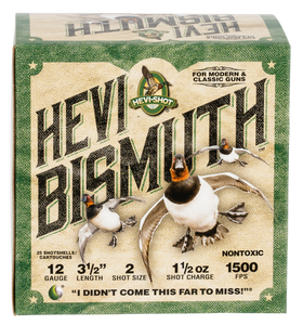HEVI-Shot HS14502 HEVI-Bismuth 12Gauge 3.50" 1 1/2oz Bismuth 2Shot 25 Per Box/10 Case HEVI-Shot HS14502 HEVI-Bismuth 12Gauge 3.50" 1 1/2oz Bismuth 2Shot 25 Per Box/10 Case