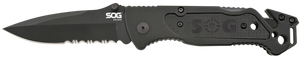 S.O.G SOGFF25CP Escape 3.40" Folding Clip Point Part Serrated Black Hardcased 9Cr18MoV SS Blade Black Anodized Aluminum Handle Includes Belt Clip S.O.G SOGFF25CP Escape 3.40" Folding Clip Point Part Serrated Black Hardcased 9Cr18MoV SS Blade Black Anodized Aluminum Handle Includes Belt Clip