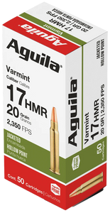 Aguila Varmit 17HMR 20GR. JHP 50 Round Box Aguila Varmit 17HMR 20GR. JHP 50 Round Box