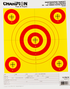 Champion Targets 45562 Shotkeeper 5-Bullseye 50-100 yds Pistol/Rifle Yellow/Red 12 PK Champion Targets 45562 Shotkeeper 5-Bullseye 50-100 yds Pistol/Rifle Yellow/Red 12 PK