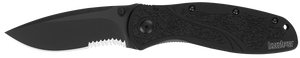 Kershaw 1670BLKST Blur 3.40" Folding Drop Point w/Recurve Part Serrated Black DLC 14C28N Steel Blade Black Anodized Aluminum Handle Includes Pocket Clip Kershaw 1670BLKST Blur 3.40" Folding Drop Point w/Recurve Part Serrated Black DLC 14C28N Steel Blade Black Anodized Aluminum Handle Includes Pocket Clip