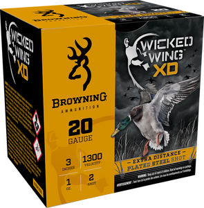 Browning Ammo B193412032 Wicked Wing XD 20Gauge 3" 1oz 2Shot 25 Per Box/10 Case Browning Ammo B193412032 Wicked Wing XD 20Gauge 3" 1oz 2Shot 25 Per Box/10 Case