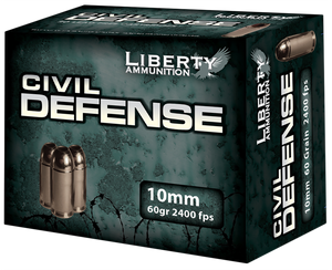 Liberty Ammunition LACD10032 Civil Defense 10mmAuto 60gr Lead Free Fragmenting Hollow Point 20 Per Box/50 Case Liberty Ammunition LACD10032 Civil Defense 10mmAuto 60gr Lead Free Fragmenting Hollow Point 20 Per Box/50 Case