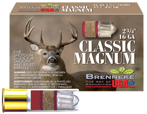 Brenneke SL162CLM Classic Magnum 16Gauge 2.75" 1oz Slug Shot 5 Per Box/50 Case Brenneke SL162CLM Classic Magnum 16Gauge 2.75" 1oz Slug Shot 5 Per Box/50 Case