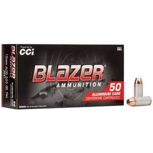CCI BLAZER 10MM 200GR. FMJ ALUMINUM CASE 50 ROUND BOX CCI BLAZER 10MM 200GR. FMJ ALUMINUM CASE 50 ROUND BOX